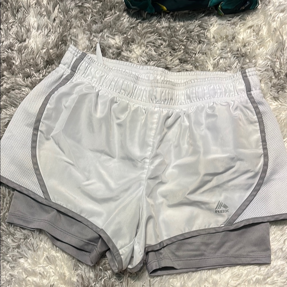 Reebok Athletic Shorts White and Gray Lightweight Design